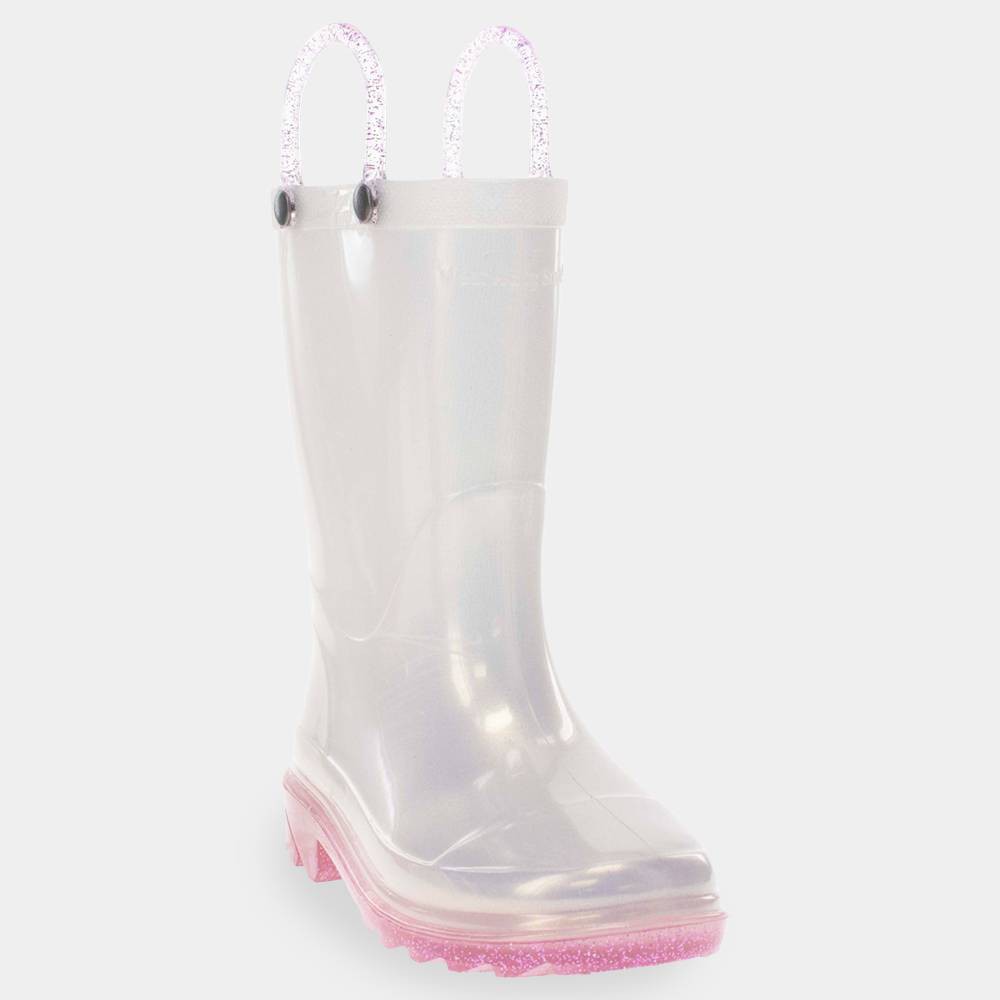 Western Chief Toddler Girls' Viola Light-Up Glitter Rain Boots - White/Purple 9