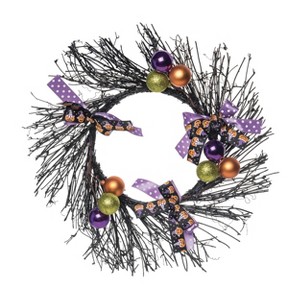 Transpac Natural Fiber 20 in. Multicolored Halloween Twig Metallic Pumpkin Wreath - 1 of 2