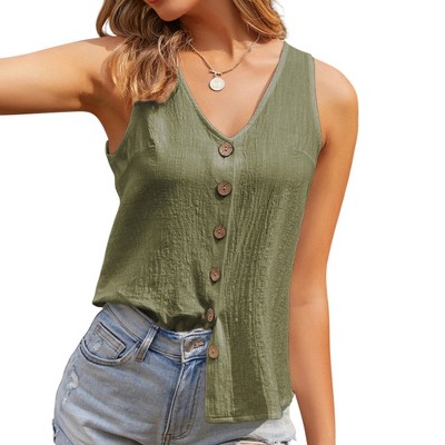 Anna-Kaci Women's Sleeveless V-Neck Button Down Textured Tank Top