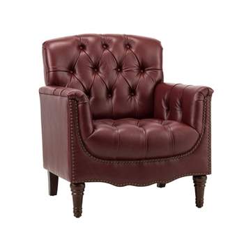 Enrique Genuine  Leather Armchair with Turned Legs | ARTFUL LIVING DESIGN