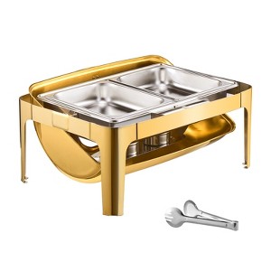 VEVOR Roll Top Chafing Dish Buffet Complete Set, 9Qt Stainless Steel Chafer with Full Size Pan, Rectangle Catering Warmer Server, Gold - 1 of 4