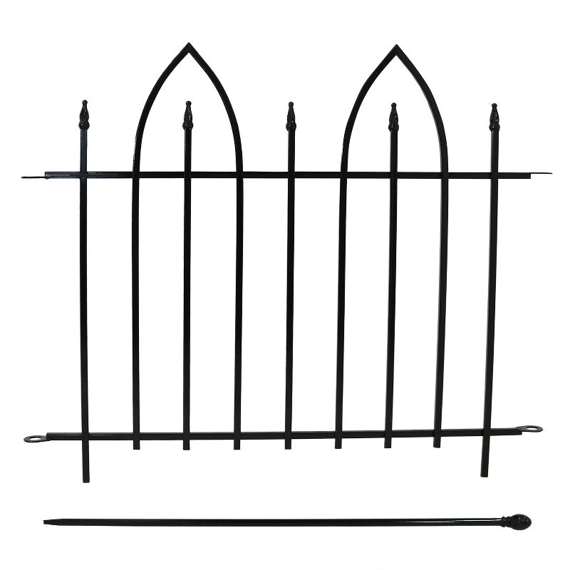 Sunnydaze Outdoor Lawn and Garden Metal Gothic Arch Style Decorative Border Fence Panel Set - 6' - Black - 2pk, 5 of 10