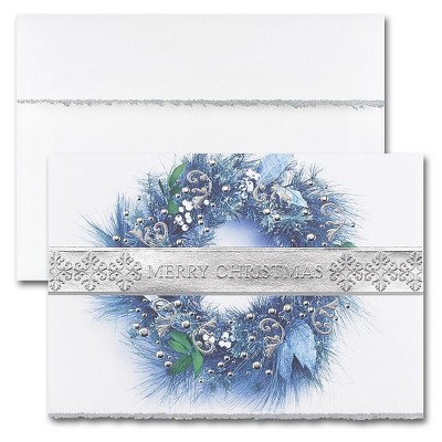 JAM Paper Blank Christmas Cards & Matching Envelope Set Merry Christmas Wreath 526M0214WB