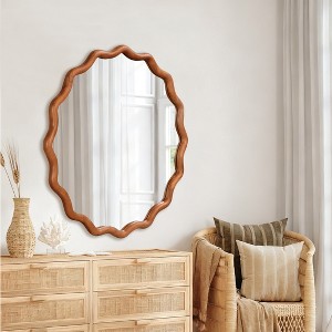 KWPZQEB 36 Inch Bathrrom Mirror for Wall, Wavy Round Decorative Mirror w/ Solid Wood Frame & High-Quality HD Glass, Modern Vanity Mirror for Bathroom - 1 of 4