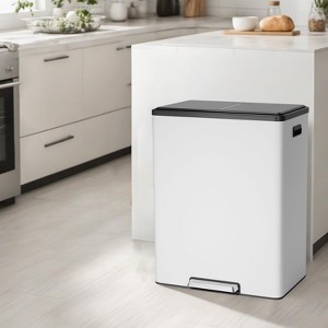 16 Gallon Kitchen Trash Can, 30L+30L Step Dual Recycling Bin with 2 Removable Barrel, Wide Step Pedal, Soft Close Lid - 1 of 4