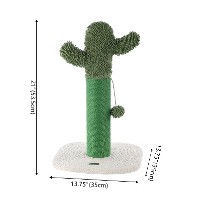 21" Green Sisal Cactus Cat Scratching Post with Fuzzy Toy