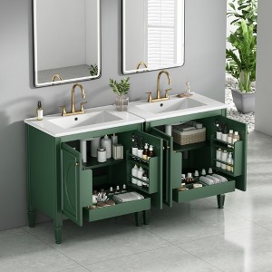KWPZQEB 30" Bathroom Vanity with Ceramic Sink, Farmhouse Bathroom Storage Cabinet with 2 Doors & Adjustable Shelf, Standing Wood Cabinet - 1 of 4