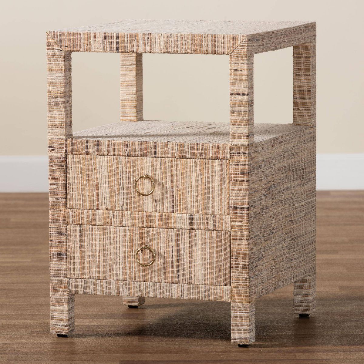 bali & pari Paine Woven Grasscloth 2 Drawer Nightstand Natural