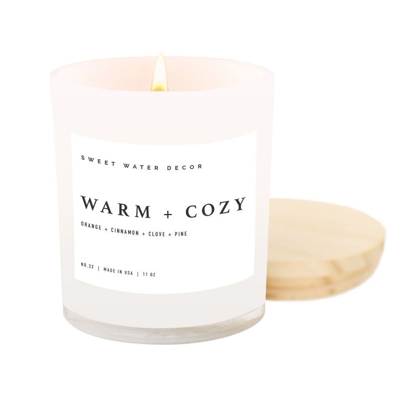 Sweet Water Decor Warm and Cozy 11oz White Jar Soy Candle, 1 of 4