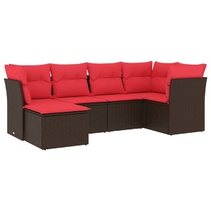 vidaXL 7 Piece Patio Sofa Set with Cushions Poly Rattan - Brown and Red Without Table - 1 of 4
