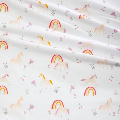 Full Unicorn Print Cotton Kids' Sheet Set in White