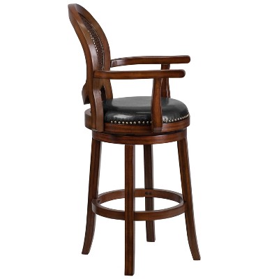 Espresso Wood Barstool with Black Leather Swivel Seat