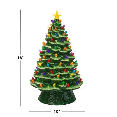 18" Green Ceramic Tabletop Christmas Tree with Multicolor LED Lights