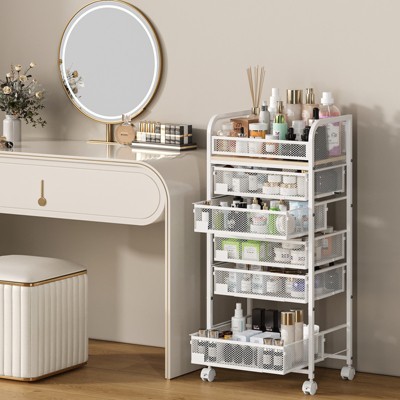 Makeup Organizer with Drawers, Skincare Storage, Floor Skincare Organizers with Wheels Nameplates,Vanity Cosmetic Holder for Perfume, Nail Polish