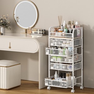 Makeup Organizer with Drawers, Skincare Storage, Floor Skincare Organizers with Wheels Nameplates,Vanity Cosmetic Holder for Perfume, Nail Polish - 1 of 4