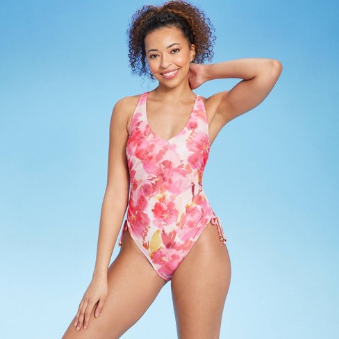 Women's Plunge Side-Tie One Piece Swimsuit - Shade & Shore™ Multi Floral  Print M