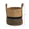 Nearly Natural 13-in Boho Chic Basket Natural Jute Basket Planter, Black Bottom Natural Top with Handles - 2 of 2