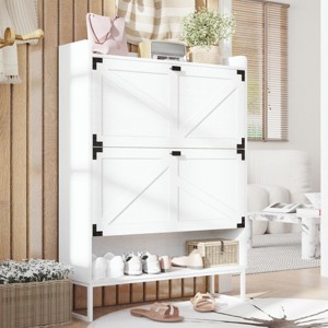 INFURNIC Decorative Storage Cabinets Shoe Cabinet with Flip Drawers and Metal Corner Legs for Entryway Hallway Porch, White, 31.5"*9.5"*42.12" - 1 of 4