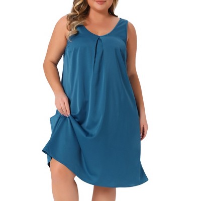 Agnes Orinda Women's Plus Size Satin Pleated Wide Strap V Neck Sleeveless Lounge Soft Midi Nightgowns