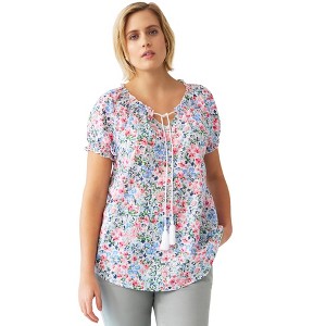 ellos Ruffle Trim Peasant Blouse - 1 of 3