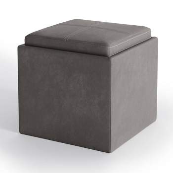 17" Townsend Cube Storage Ottoman with Tray Distressed Slate Gray - WyndenHall