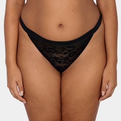 Curvy Couture Women's Plus Size No-Show Lace G-String Panty Black Hue 3X