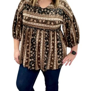 Women's Floral Abstract Babydoll Top - JADE BY JANE - 1 of 2
