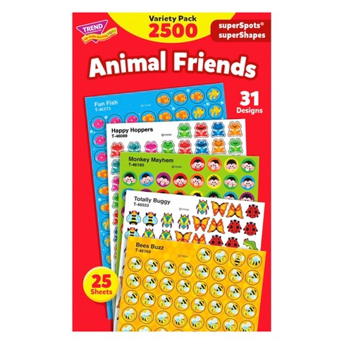 Trend Enterprises Superspots Animal Friends Stickers, Pack Of 2500