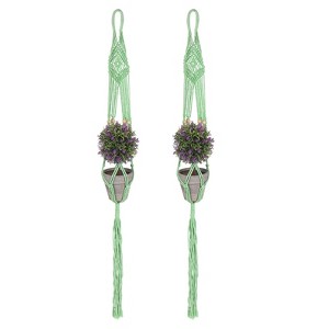 Unique Bargains Handmade Cotton Rope Hanging Basket Holder 43 Inch Green 2-Packs - 1 of 4