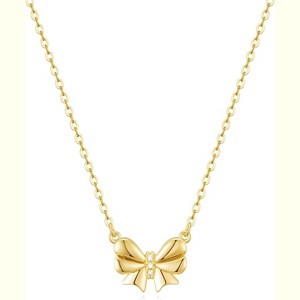 Dainty Bow Necklace for Women, 14K Gold Plated Choker Christmas Stocking Stuffer Gift - 1 of 4