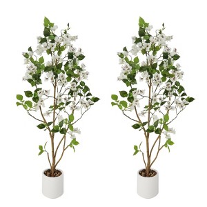 2Pack 4FT Artificial Bougainvillea Tree, Faux Flower Tree with Lifelike Leaves, Potted Fake Bougainvillea Tree for Home Living Room Decor - 1 of 4