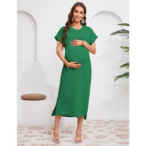 Women's Rib Knit Split Maternity Dresses Short Sleeve Pregnancy Tshirt Dresses Baby Shower Outfits - 1 of 4