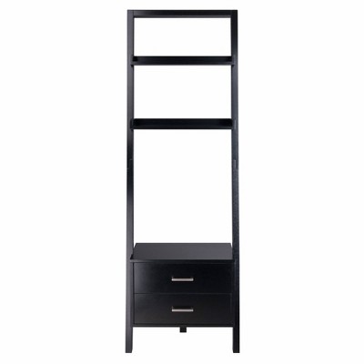 Bellamy Sleek Black Wood Leaning Ladder Bookcase with Storage