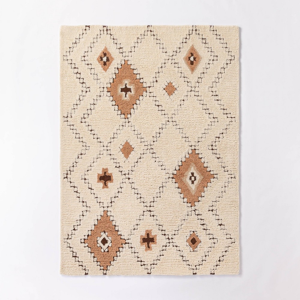 Photos - Area Rug 5'x7' Northridge Hand Tufted Wool Shag Diamond  Ivory/Beige - Thre