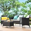 Tangkula 8 Pieces Patio Rattan Conversation Furniture Set Outdoor w/ Brown & Turquoise Cushion - 3 of 4