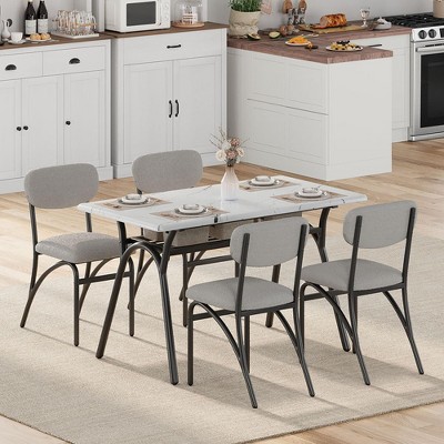 5 Piece Dining Set for Small Spaces, Rectangular Table with Built in Storage Shelf, 4 Luxury Velvet Chairs