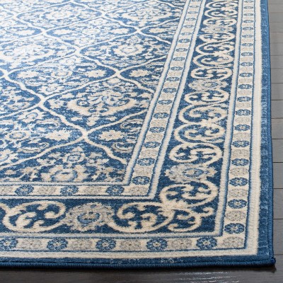 Navy & Light Grey Synthetic 2' x 14' Hand-knotted Runner Rug