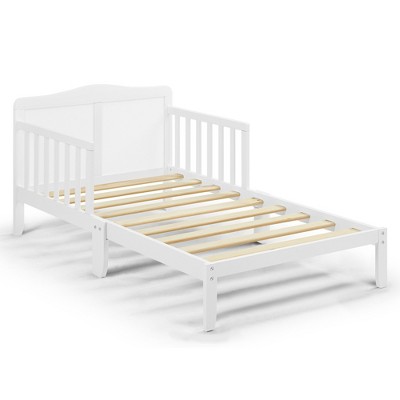 Infurnic Beds, Toddler Single Bed with Safety Guardrails and Headboard, Low To Floor Design for Toddler Children, White, 70"*36"*27"