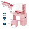 Pink Vanity Desk With Mirror and Lights, Makeup Vanity Dressing Table With 3 Color Modes LED Lighted Mirror, Storage Stool, Dressing Table Set - 2 of 4