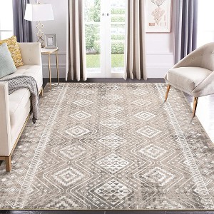 Boho Area Rugs Washable Rug Moroccan Lattice Rugs Living Room Rug Non-Slip Non-Shedding Carpet Soft Geometric Rugs - 1 of 4