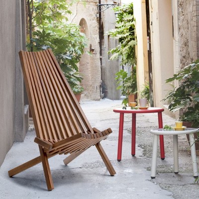 Brown Modern Folding Wood Chair, Slatted Armless Wooden Accent Chair, Portable Decorative Lounge Seating for Balcony or Backyard-The Pop Home
