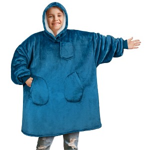 PAVILIA Wearable Blanket Sweatshirt for Kids Boy Girl, Warm Cozy Oversized Giant Hoodie, Fleece Faux Shearling Two Pocket - 1 of 4