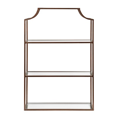 Bronze Metal Geometric Wall Shelf with Glass Tiers