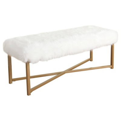 Faux Fur Rectangle Bench White - HomePop