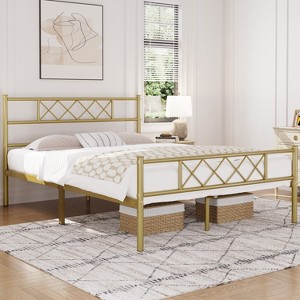 Yaheetech Simple Metal Bed Frame with Headboard&Footboard Slatted Bed Base - 1 of 4