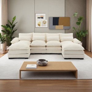 111" Chenille U-Shaped Sectional Sofa with Ottomans & Memory Foam - 1 of 4