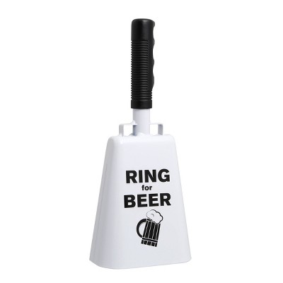 Father's Day 'Ring for Beer' Cowbell with Sentiment: Hammer + Axe Funny Noisemaker Beer Gift, White, All Ages
