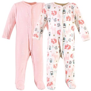 Hudson Baby Infant Girls Cotton Snap Sleep and Play 2pk, Girls Forest - 1 of 4