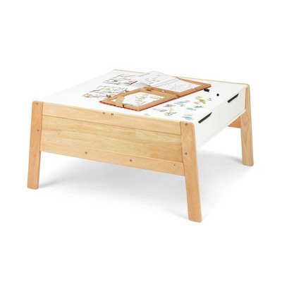 White and Natural Wood Kids Art and Activity Table with Storage Bins