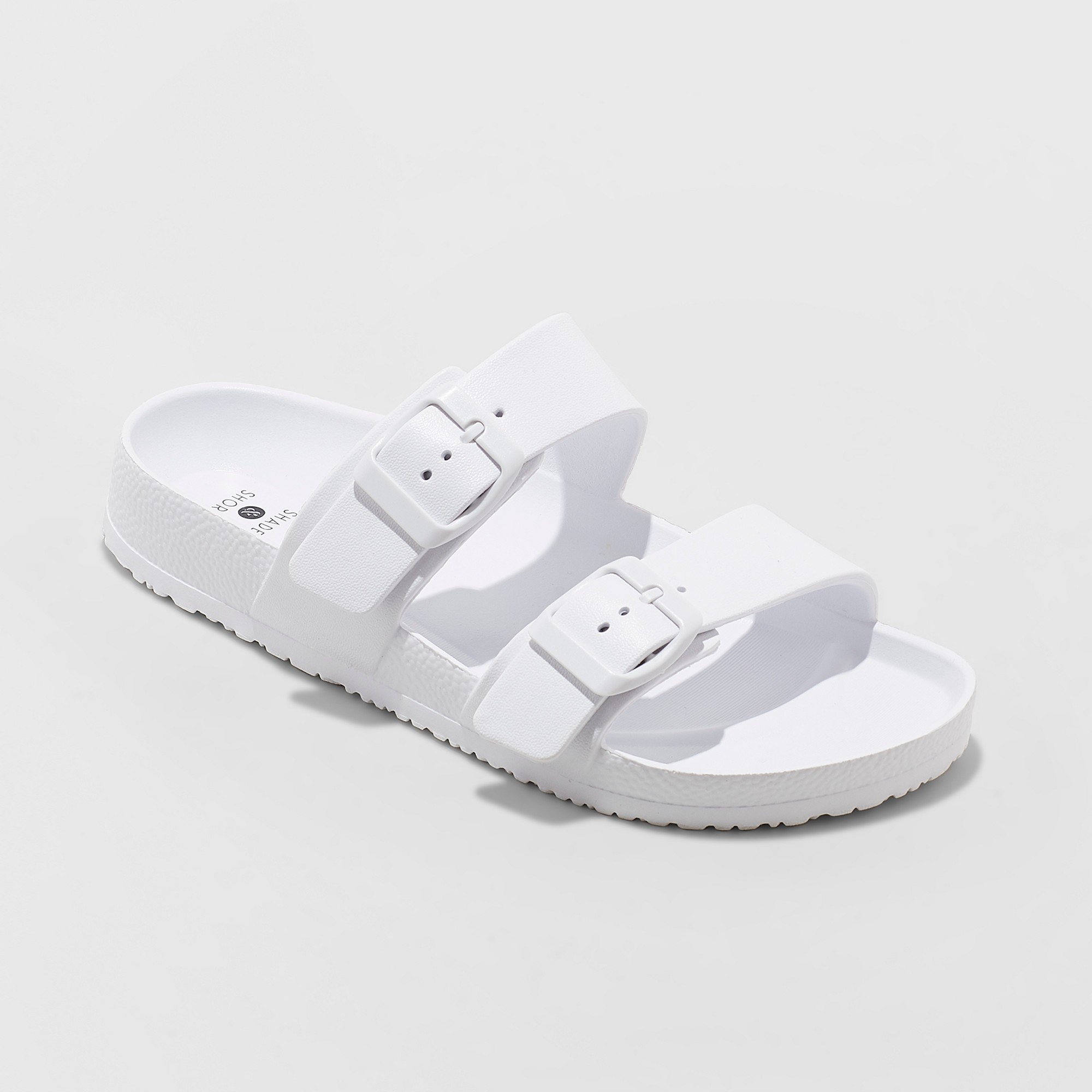 Two band best sale slide sandals white